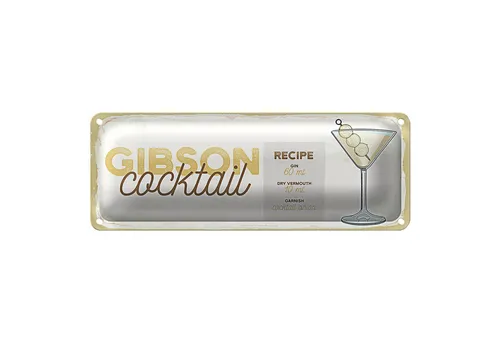Roomando Metallschild Blechschild Rezept Gibson Cocktail Recipe 27x10cm