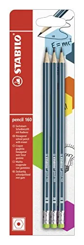 STABILO - Bleistift mit Radierer - pencil 160 in petrol - 3er Pack - Härtegrad HB