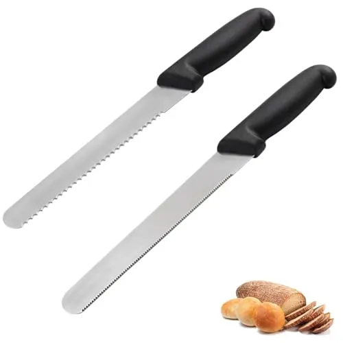 ANFAFFIA Brotmesser, 20 cm Scharfe Klinge, Brötchenmesser Wellenschliff, Langlebiges Brotschneidemesser, Korrosionsschutz, Edelstahl Küchenmessermit Kunststoffgriff, Frühstücksmesser, Set 2teilig