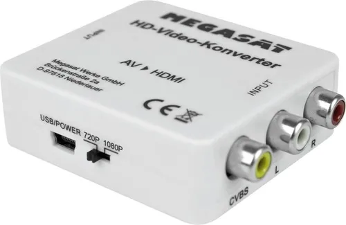 Megasat HD-Video-Konverter (AV to HDMI) - KABEL & ADAPTER, wandelt analoge AV-Signale in digitale HDMI-Signale für optimale Bildqualität auf TVs und Projektoren.