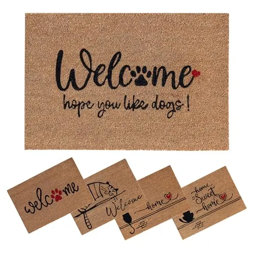 SPOTTED DOG GIFT COMPANY Kokos Fußmatte für Innen - Schmutzfangmatte Natur, Kokosmatte Outdoor Hund Welcome Fußabtreter Wetterfest und rutschfest für Flur, Eingangsbereich & überdachten 60x40