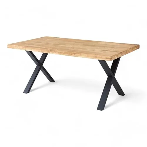 Stolkom Esstisch Chris - Eiche Massivholz, 110x47x70 cm - Esstisch im Industrial Style aus massivem Eichenholz, ideal für stilvolle Esszimmer. Mit robustem X-Gestell und einfacher Selbstmontage.