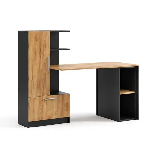 Schreibtisch Vicco Tomy Anthrazit/Goldkraft Eiche 150 x 59 cm 2er Set - Platzsparendes Schreibtisch-Set mit modernem Design und integrierten Regalflächen. Ideal für ein organisiertes Arbeitsumfeld. Perfekt für Homeoffice, Jugendzimmer oder kleine Büroecken.