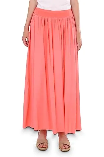 Malito Damen Maxi Rock - Langer Blickdichter Sommerrock mit elastischem Bund (Coral) - Damen Röcke: Bequemer Maxi Rock aus 95% Baumwolle, ideal für den Sommer, mit modischem Lederimitat Gürtel und stylischem Spitzenmuster.