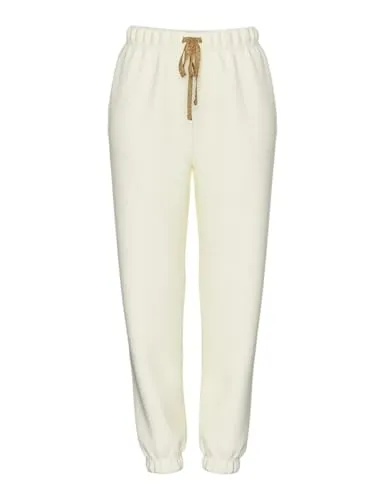 pieces 7/8-Hose PCCHILLI - Drapiert/gerafft in Beige - Stoffhosen aus 50% Baumwolle und 50% Polyester, nachhaltig aus recycelten Materialien, mit elegantem Drapierungseffekt für einen stilvollen Look.