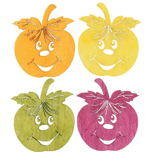 Streudeko Lachender Apfel Herbstdeko Tisch Holzapfel Orange Gelb Grün Pink 72