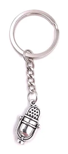 H-Customs Mikrofon Mic Gesang Studio Mic Schlüsselanhänger Anhänger Silber aus Metall