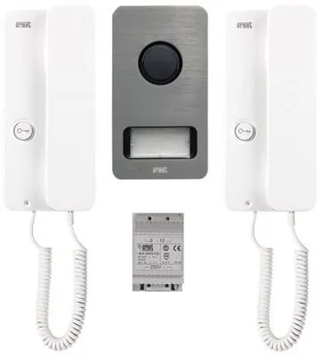 Grothe SET 1122/602 GRO Audio 4+n Außenstation Set - Audio-Set mit 1 Außenstation und 2 Haustelefonen, ideal für komfortable Kommunikation im Haus, in elegantem Silber/Weiß.