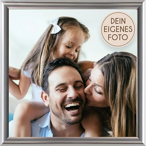 Wackadoo personalisierte Geschenke mit Bilderrahmen 10x10 Silber Fotodruck Bild Geschenk für Frauen und Männer Poster mit Wunschmotiv eigenes Foto