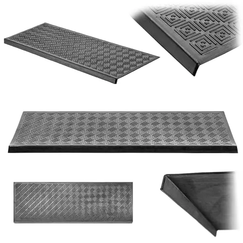 KADAX rutschfeste Stufenmatten aus Gummi für Außentreppen, Wetterfeste Treppenmatten in Schwarz, Fußmatten für den Außenbereich (Muster 4, 25 x 75 cm)