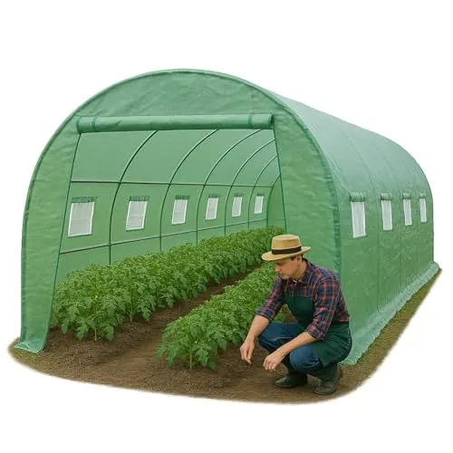 Foliengewächshaus 6 x 3 m Gartenfolientunne Typ Gewächshaus mit Stahlfundament 18m2 schwere Qualität Spezial-Gitternetzfolie 140g/m²