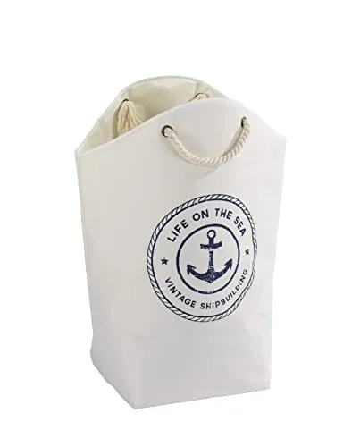 WENKO Wäschesammler Mod. Sylt - Faltbar und vielseitig - Wäschebox aus hochwertigem Polyester mit 58 Liter Fassungsvermögen und geflochtenen Tragegriffen. Ideal für Wäsche und auch als Shopper verwendbar.