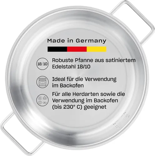 Fissler Pure Collection Edelstahl-Servierpfanne 24 cm - unbeschichtet, hohe Qualität aus 90 % recyceltem Edelstahl, für alle Herdarten und 10 Jahre Garantie
