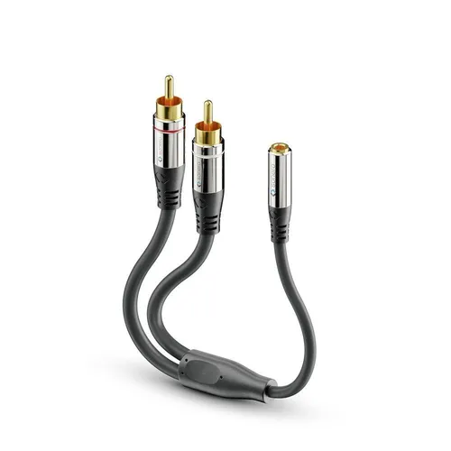 sonero Premium Audio Adapter - 0,20m, 2x Cinch Stecker auf 3,5mm Klinke, vergoldete Kontakte und flexibler Knickschutz für optimale Signalübertragung