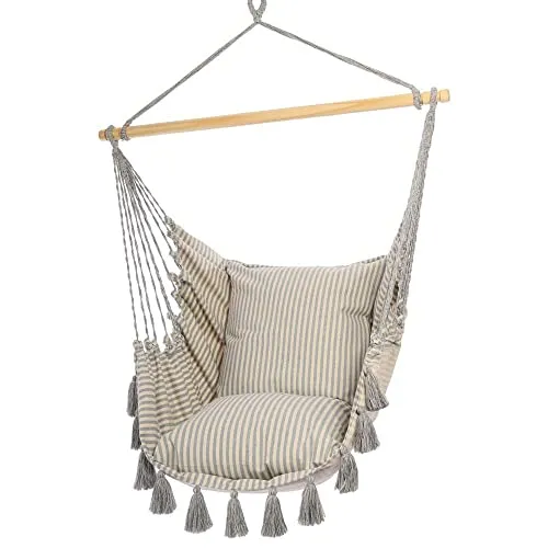 Hängesessel Kreta mit Quasten - Entspannung für Zuhause - Hängesessel für drinnen und draußen, ideal für entspannte Auszeiten und Urlaubsfeeling. Flexibles Tuch passt sich deinem Körper an und sorgt für hohen Sitzkomfort.