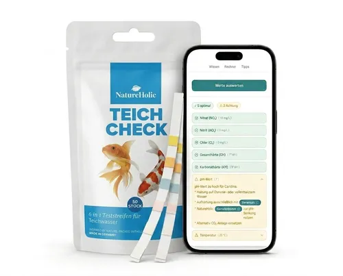 NatureHolic Teich Check 6-in-1 Gartenteich Wassertest Teststreifen 50 Stück