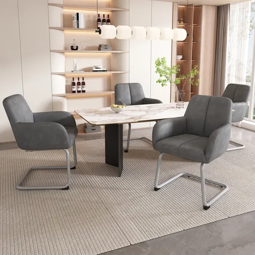 Flieks Freischwinger Esszimmerstühle (4er Set) - Stilvolle Polsterstühle aus Kunstleder für Ihr Esszimmer. Bequeme Sitzgelegenheit mit modernem Design, ideal für gesellige Abende.