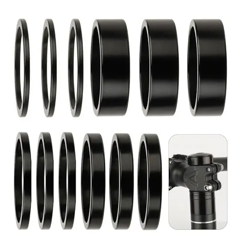 KLINNA 12 Stück Vorbau Spacer Set, 1 1/8 Zoll (28.6mm) Distanzscheiben für Ahead Steuersatz aus Aluminium, 2/3/5/10mm Lenker Abstandshalter Fahrrad für MTB, Rennrad, BMX