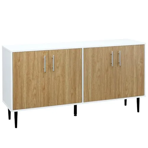 HOMCOM Sideboard Wohn-/Esszimmerschrank 2 Schränke mit verstellbaren Regalen weiß helle Eiche