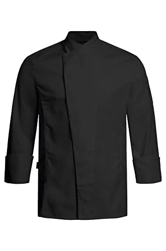 GREIFF Größe L Gastro Moda Herren Cuisine Premium Kochjacke Regular Fit Schwarz mit Satinstreifen Modell 5544