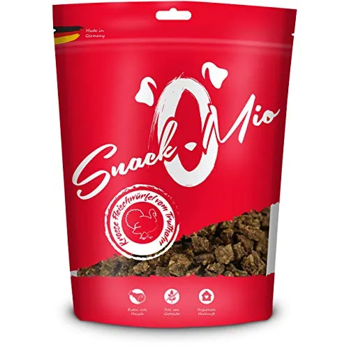 SnackOMio – Premium Hundesnack – saftige Fleischwürfel vom Truthahn, getreidefrei, 1er Pack (1 x 125g)