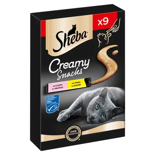 Sheba Multipack Creamy Snacks mit Lachs MSC und mit Huhn 9 x 12 g