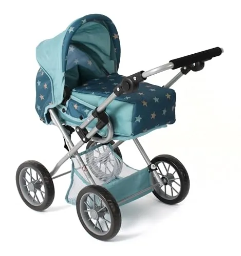 Bayer Chic 2000® 3in1 Kombi Puppenwagen Leni - Sternchen türkis - Puppenwagen mit 3 Spielmodi: Kinderwagen, Sportwagen und Tragetasche. Höhenverstellbarer Griff (43-67 cm) passt sich dem Kind an. Leicht und faltbar für einfachen Transport.