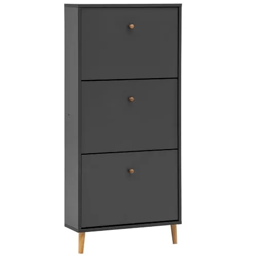 Lomadox Schuhschrank BELOFRT-80 in Anthrazit, 60 cm breit - Eleganter Schuhschrank mit 3 Klappen, ideal für deinen Eingangsbereich. Hochwertige Materialien und durchdachtes Design sorgen für Ordnung und Stil. Platz für ca. 9 Paar Schuhe, perfekt für moderne Wohnkonzepte.