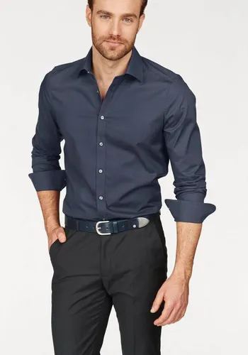 Herren Hemd Level Five Body Fit Langarm Blau, Size M - Herrenhemden, körpernahe Passform mit modernem New York Kent Kragen, ideal für einen eleganten Look im Büro oder Freizeit.