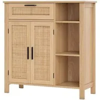 COSTWAY Sideboard Holz mit Rattangeflecht-Türen