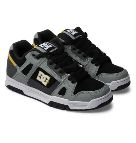 DC Shoes Stag Herren Sneaker – Grau Schwarz, Größe 42,5 EU - Halbschuhe aus Leder mit gepolsterter Zunge und strapazierfähiger Gummisohle, ideal für lässige Outfits und ganzjährigen Komfort.