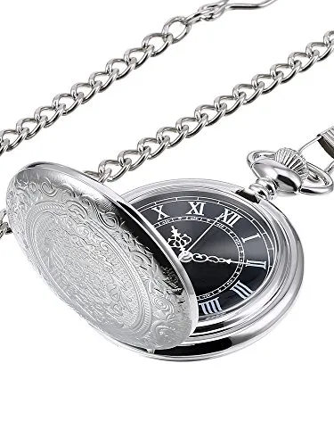 Hicarer Herren Analog Quarz Taschenuhr (Silber)