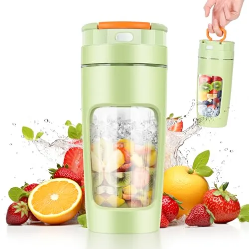 Gerbala Tragbarer Mixer, 600 ml, tragbarer Smoothie-Mixer, 20.000 U/min, leistungsstarker Smoothie-Mixer mit 4 Klingen, Mini-Mixer mit Reisedeckel für Küche, Fitnessstudio, Büro (grün)