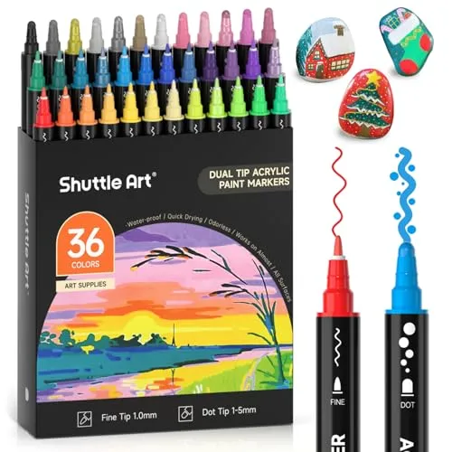 Shuttle Art 36 Farben Acrylstifte für Steine wasserfest, Dot & Feine Spitze