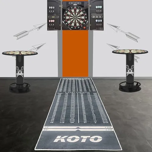 Teppich-Traum Dartmatte schwarz Bodenschutz Dartpfeile integrierte Abwurflinie weiß grau vielseitig rutschfest 80x285 cm