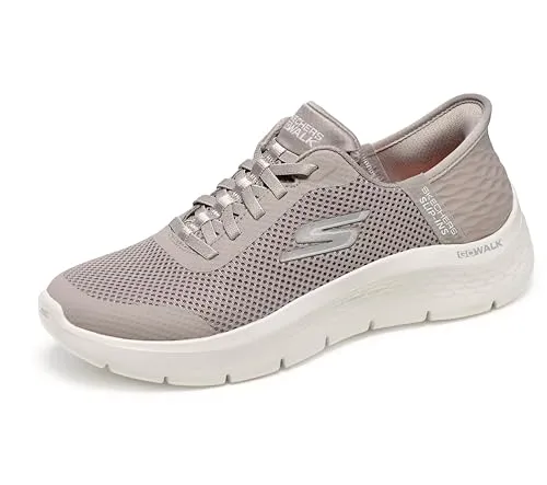 Skechers Damen Go Walk Flex Hands Free Slip-ins-Grand Entry Sneaker, Taupe, 35 EU - Damen-Sneaker mit freihändiger Slip-In-Funktion und exklusivem Fersenkissen für sicheren Halt. Leichte ULTRA GO-Dämpfung und luftgekühlte Memory-Schaum-Einlegesohle für maximalen Komfort.