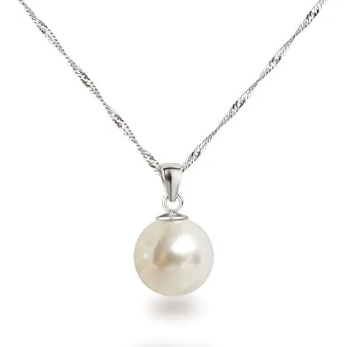 Schöner-SD Silberkette mit Perlenanhänger – Elegante 12mm Perle in Creme - Ketten für Damen mit einer auffälligen 12mm großen Imitationsperle, die echten Perlen ähnelt. Rhodiniertes 925 Silber sorgt für langanhaltenden Glanz und verhindert Anlaufen.