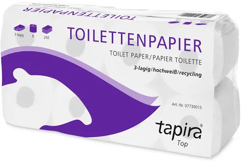 Tapira Toilettenpapier 3-lagig hochweiß 8 Rollen à 250 Blatt