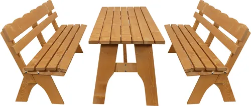 TPFGarden Garten-Essgruppe Drieburg, 3-tlg. Kiefernholz Garnitur - Essgruppen für den Außenbereich, robuste Konstruktion aus 30mm massivem Kiefernholz, ideal für höchste Belastungen und lange Haltbarkeit.