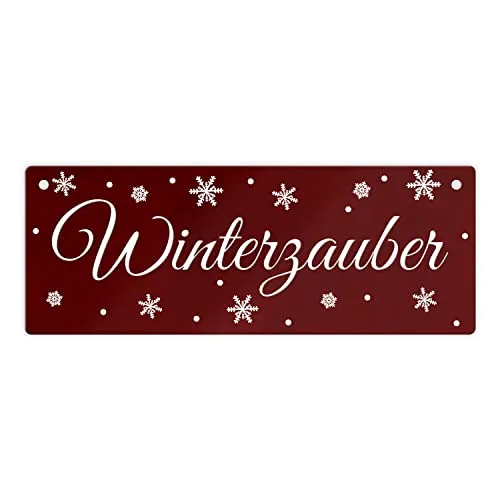 Winterzauber Metallschild XL Dank der 2 vorgebohrten Löcher lässt sich das Metallschild einfach montieren. mit Winter Motiv