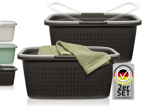 Hausfelder Wäschekorb Set 2x35L - Praktisches Set von 2 Wäschekörben, ideal für jeden Haushalt. Mit klappbaren Henkeln und 35L Fassungsvermögen, perfekt für das Sortieren und Transportieren von Wäsche.