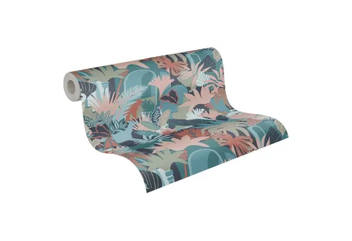 A.S. Création Vliestapete Antigua Retrotapete Artdeco, leicht strukturiert, gemustert, matt, neutral, (1 St), Dschungeltapete Floral mit Tieren Tapeten Wohnzimmer Schlafzimmer Flur