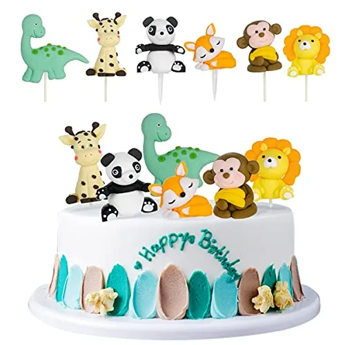 Stück Tier Geburtstag Kuchen Topper Zoo Tier Cupcake Toppers Fuchs Löwe Panda Affe Dinosaurier Giraffe Dschungel Party Tier Kuchen Deco for Kinder Geburtstag Baby Dusche Weihnachten 6