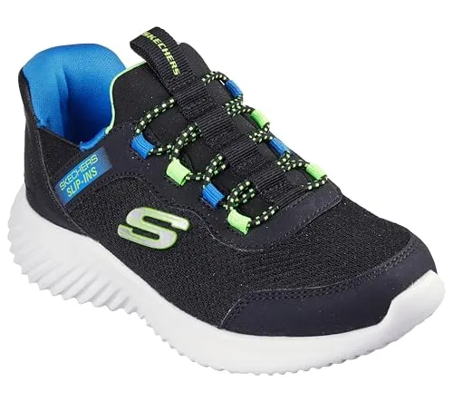 Skechers Bounder-Brisk-Burst Sneaker für Jungen, Schwarz/Blau/Limette, 27.5 EU - Sneaker für Jungen mit leichtem Design, flexibler Traktions-Laufsohle und stoßdämpfender Zwischensohle für optimalen Komfort beim Spielen.