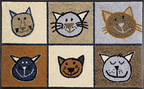 wash+dry by Kleen-Tex Fußmatte Miau Miau - Rutschhemmend und Waschbar - Fußmatte mit Katzenmotiv, rechteckig, 50x75 cm, ideal für Eingangsbereiche, strapazierfähig und pflegeleicht, perfekt für den Innen- und geschützten Außenbereich.