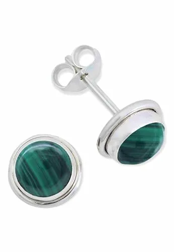 Ohrstecker 925 Silber Malachit grüner gestreifter Stein Edelstein Ohrringe echt Silber Damen Sterling Silber Stecker Geschenk(MOS-048-10)
