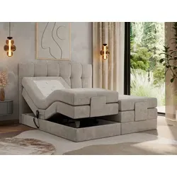 MKS Boxbett, Beige, 140x200 cm - Elektrisch verstellbar - Elegantes Boxspringbett mit elektrischer Verstellung für maximalen Komfort. Individuell einstellbare Härtegrade und zwei Fernbedienungen für perfekte Liegepositionen im Schlafzimmer.