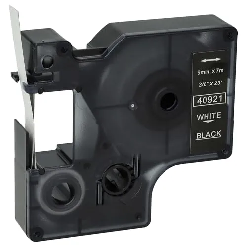 vhbw Schriftband-Kassette kompatibel mit Dymo LabelManager 100, 210D, 120P, 200, 260P, 280, 100 Plus, 160 Etiketten-Drucker 7m x 9mm Weiß auf Schwarz