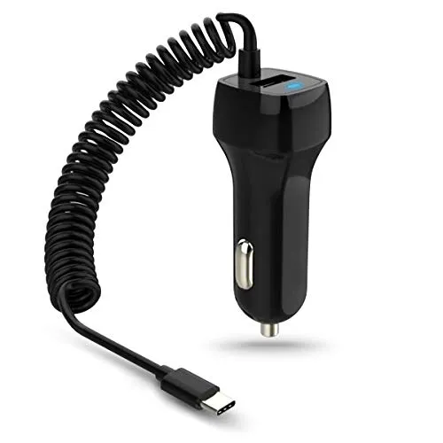 Auto KFZ Ladegerät Dual Ladeadapter Lade Kabel Daten Gerät 3,1A integriertes dehnbares Ladekabel kompatibel mit Apple iPhone 16 16e 15 Pro Plus Pro Max Schnelles Laden, Farbe:Schwarz