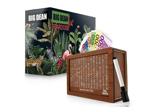 BigDean Spardose Spardose mit Ziel 2000€ aus Holz – Sparbox in Geschenkverpackung, (Packung, 1-tlg., Spardose), Sparen Leichtgemacht, Klares Ziel, Motivierend